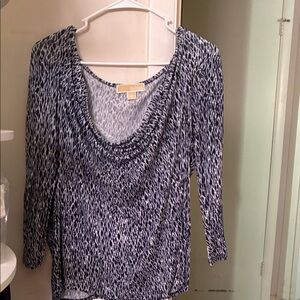 Michael Kors Navy and White Patterned Blouse